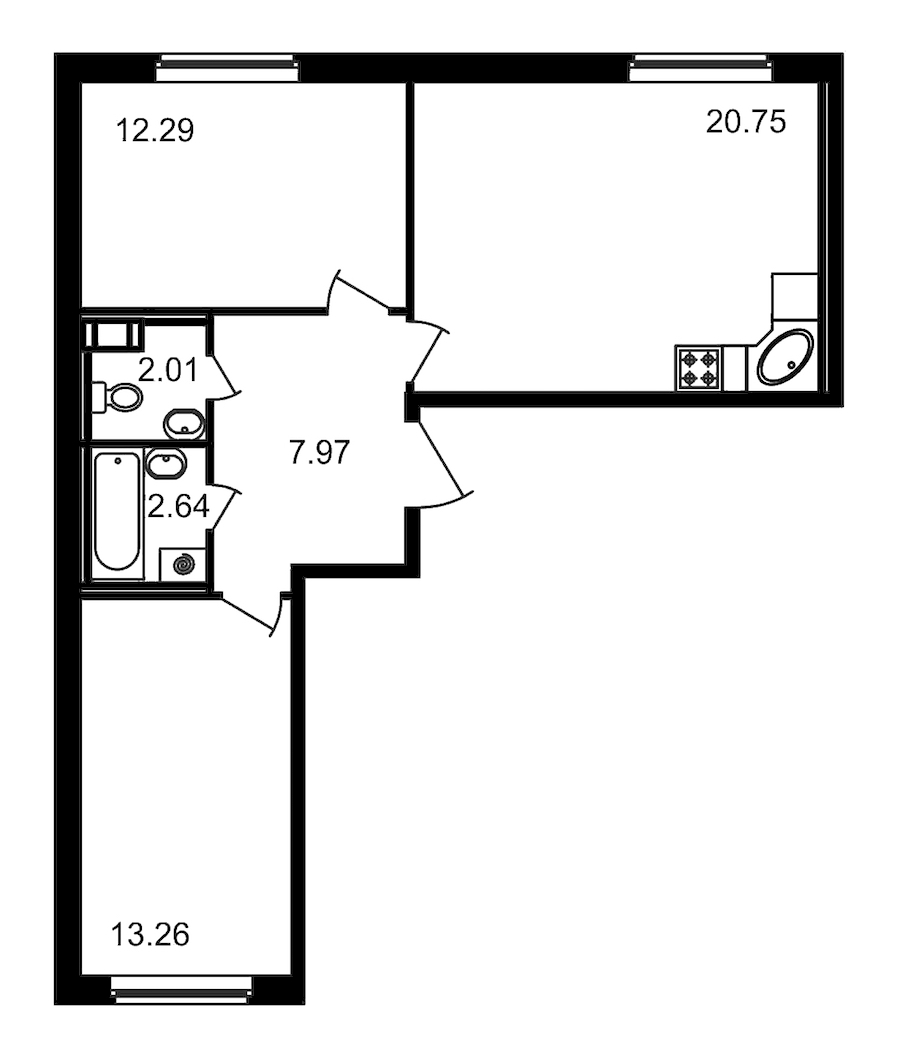 2-комнатная квартира 58.92 м², 3/15 эт., ЖК «Новые горизонты»